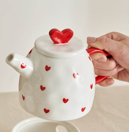 Heart Theme Ceramic Tea Pot Cup Plate Set - PeauleyHome