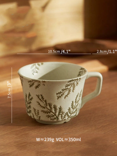 Engraved Floral Vintage Ceramic Coffee Mug - PeauleyHome