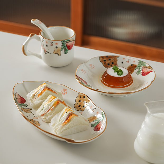 Underglazed Cat-themed Bowls Mugs Set