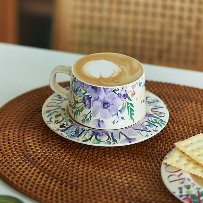 Delicate Floral Ceramic Coffee Mug Set