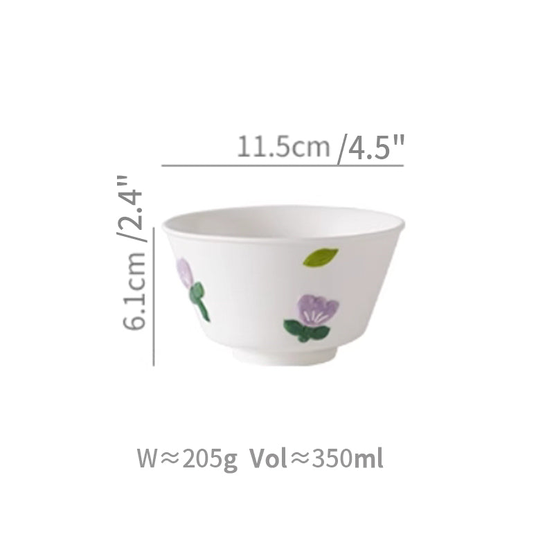 Floral Underglazed Ceramic Rice Bowls Plates Set