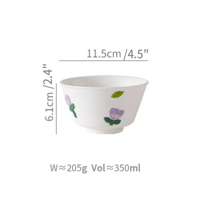 Floral Underglazed Ceramic Rice Bowls Plates Set