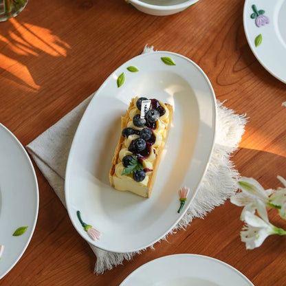 Floral Underglazed Ceramic Rice Bowls Plates Set