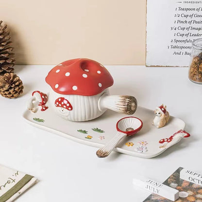 Adorable Mushroom Cartoon Ceramic Tablewares Bowls Plates Mugs Spoon