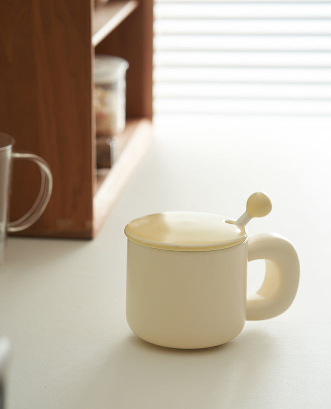 Cute Ceramic Mug with Lids and Spoon for Girls - PeauleyHome