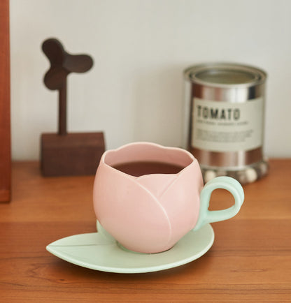 Tulip Coffee Mug Ceramic Cup Saucer Set - PeauleyHome