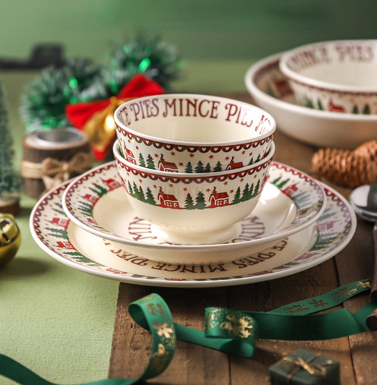 Christmas Series French Style Ceramic Plates Bowls Mugs Set