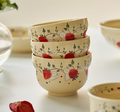 Strawberry Bunny Ceramic Bowls Plates Mugs - PeauleyHome