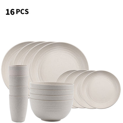 Beige Wheat Straw Plastic Dinnerware Sets 16Pcs / 24Pcs