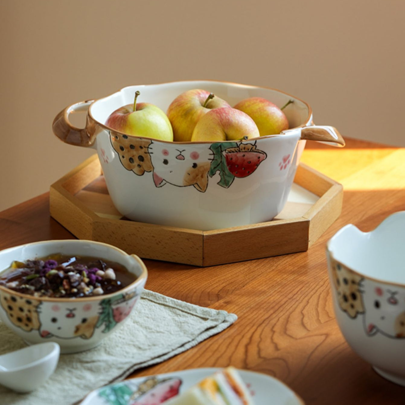 Underglazed Cat-themed Bowls Mugs Set