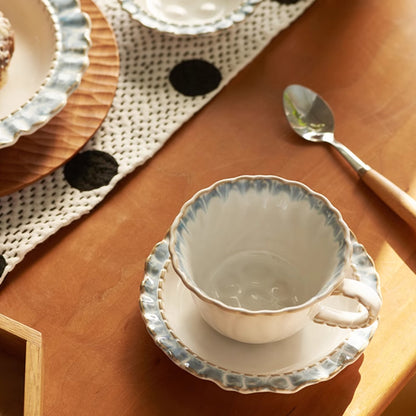 Vintage Ceramic Dinnerwares Set, Bowls Plates Mug with Lace Rim