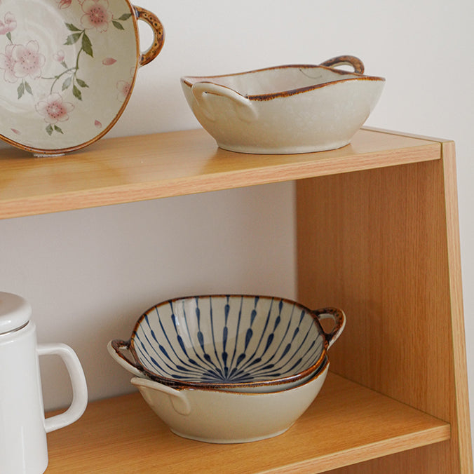 Delicate Japanese Style Ceramic Double-handled Soup Bowl