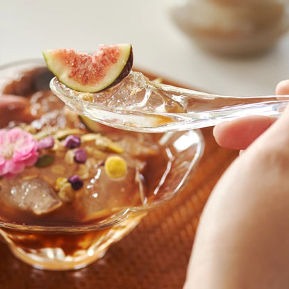 Delicate Petal Glass Bowl & Spoon