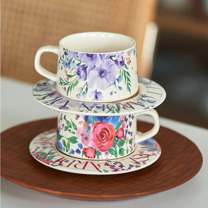 Delicate Floral Ceramic Coffee Mug Set