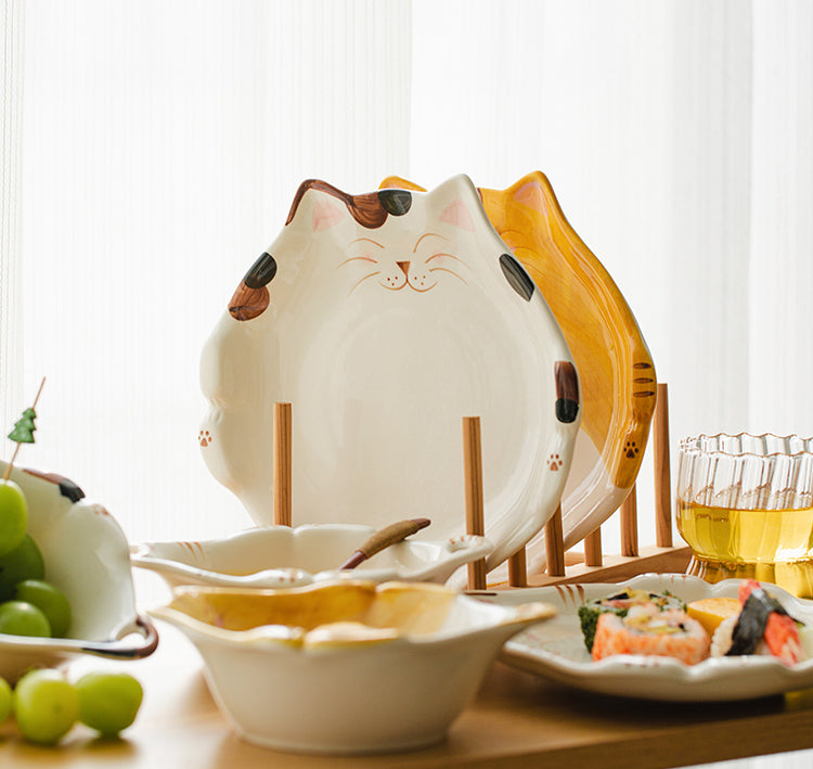 Lovely Cartoon Kitty Ceramic Bowls Plates Set - PeauleyHome