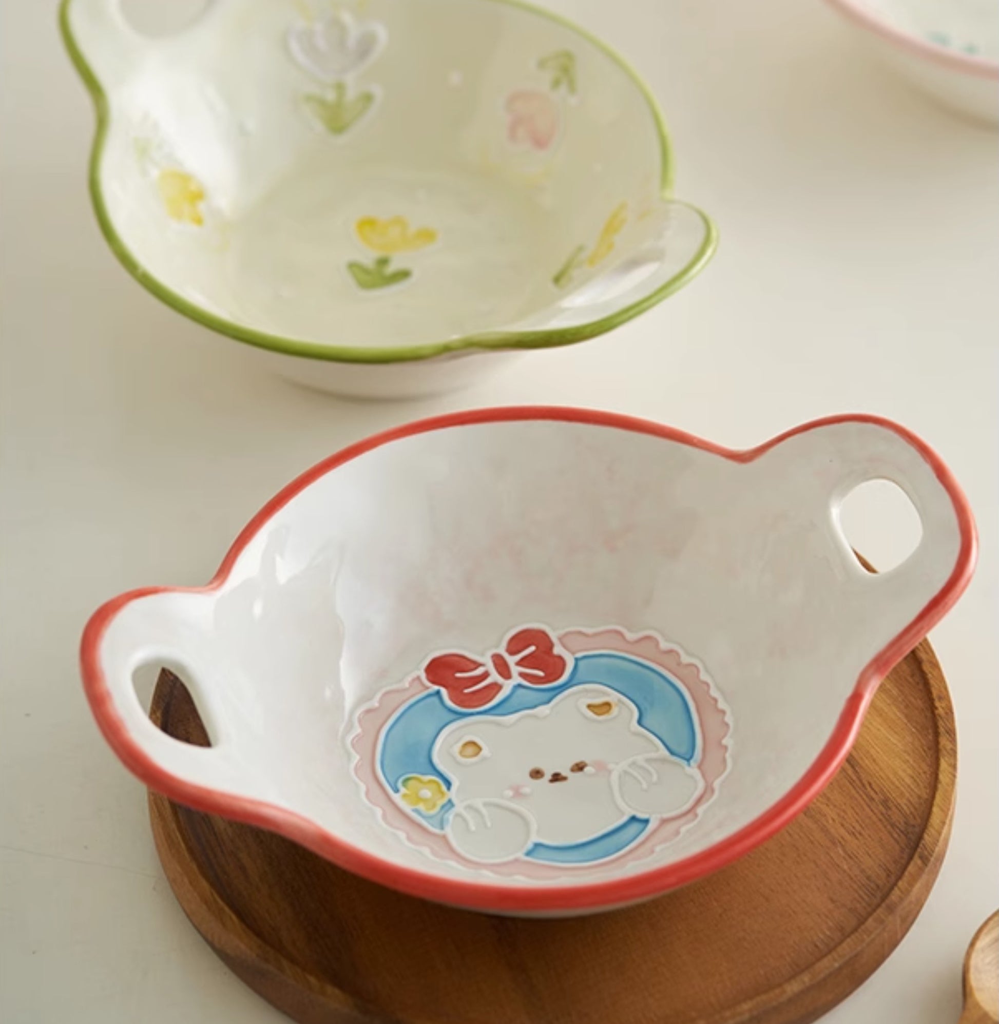 Cute Breakfast Ceramic Bowls Set with Two Handles for Children Set - PeauleyHome