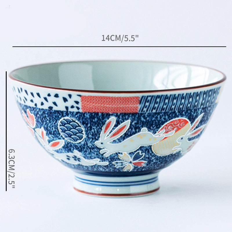 Japan Made Prosperity Animals Ceramic Rice Bowls