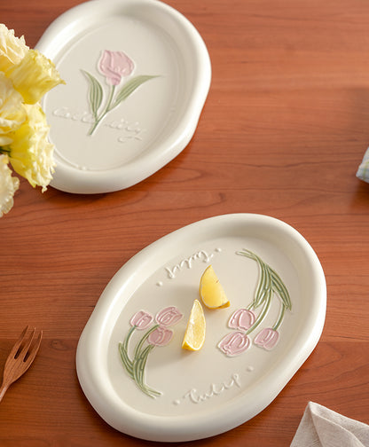 Beautiful Tulips-themed Ceramic Ceremonial Breakfast Plates