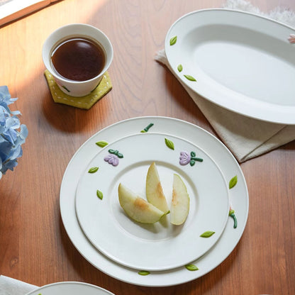 Floral Underglazed Ceramic Rice Bowls Plates Set