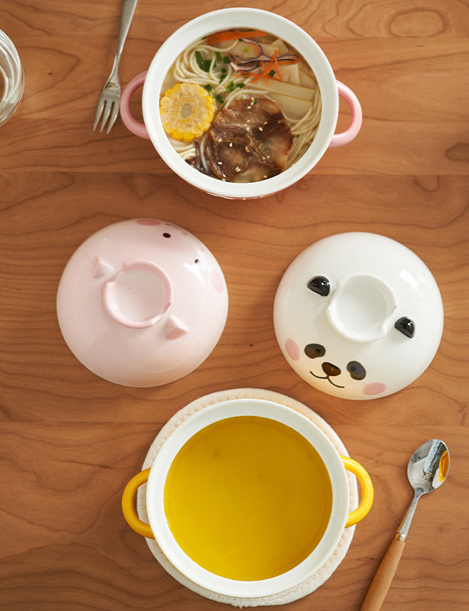 Cartoon Ceramic Noodle Bowls with Handles - PeauleyHome