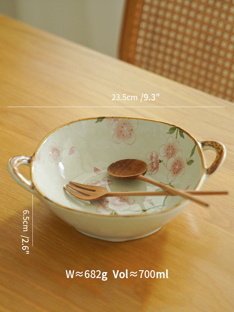 Delicate Japanese Style Ceramic Double-handled Soup Bowl