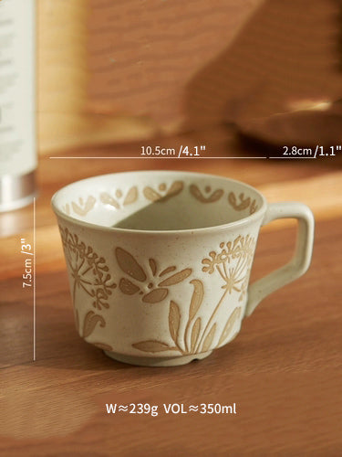 Engraved Floral Vintage Ceramic Coffee Mug - PeauleyHome