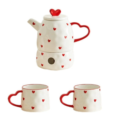 Heart Theme Ceramic Tea Pot Cup Plate Set - PeauleyHome