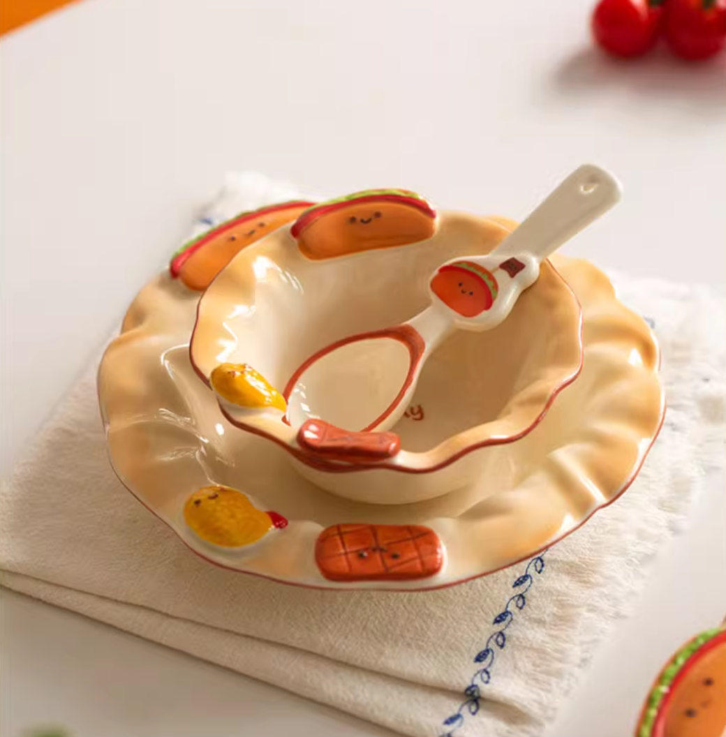 Adorable Ceramic Underglazed Breakfast Plates