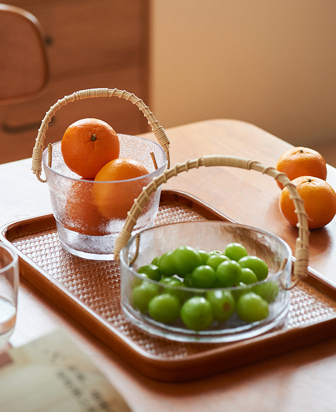 Glass Fruit Basket with Rattan Handle - PeauleyHome