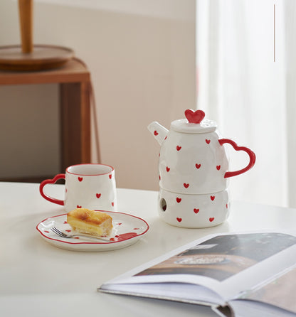 Heart Theme Ceramic Tea Pot Cup Plate Set - PeauleyHome