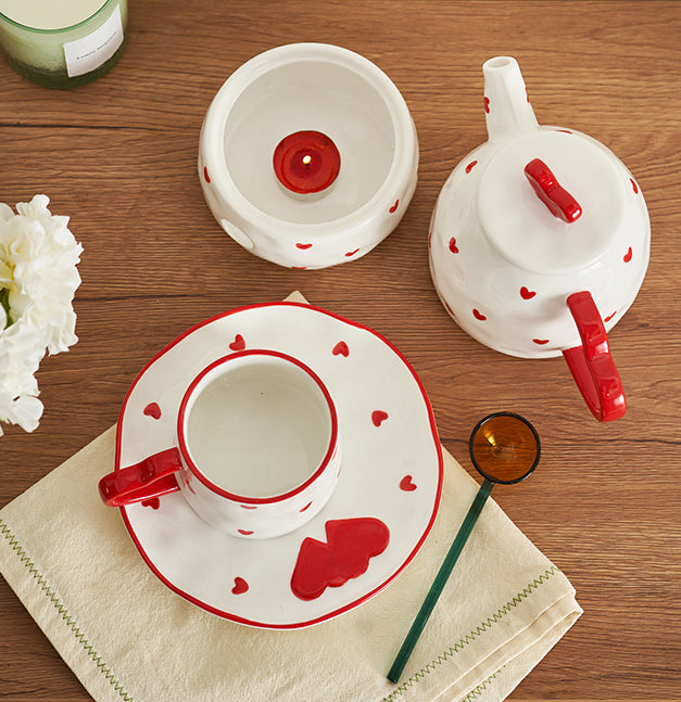 Heart Theme Ceramic Tea Pot Cup Plate Set - PeauleyHome