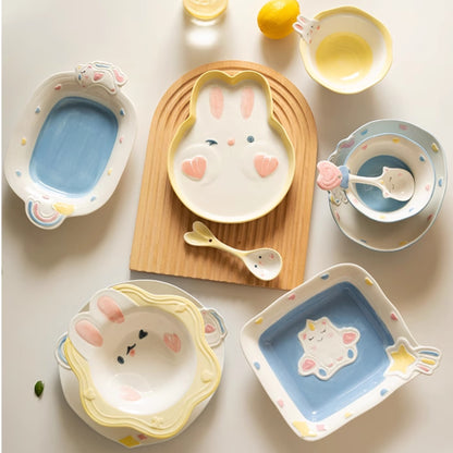 Adorable Rabbit Unicorn Ceramic Plates for Fruit or Food - PeauleyHome