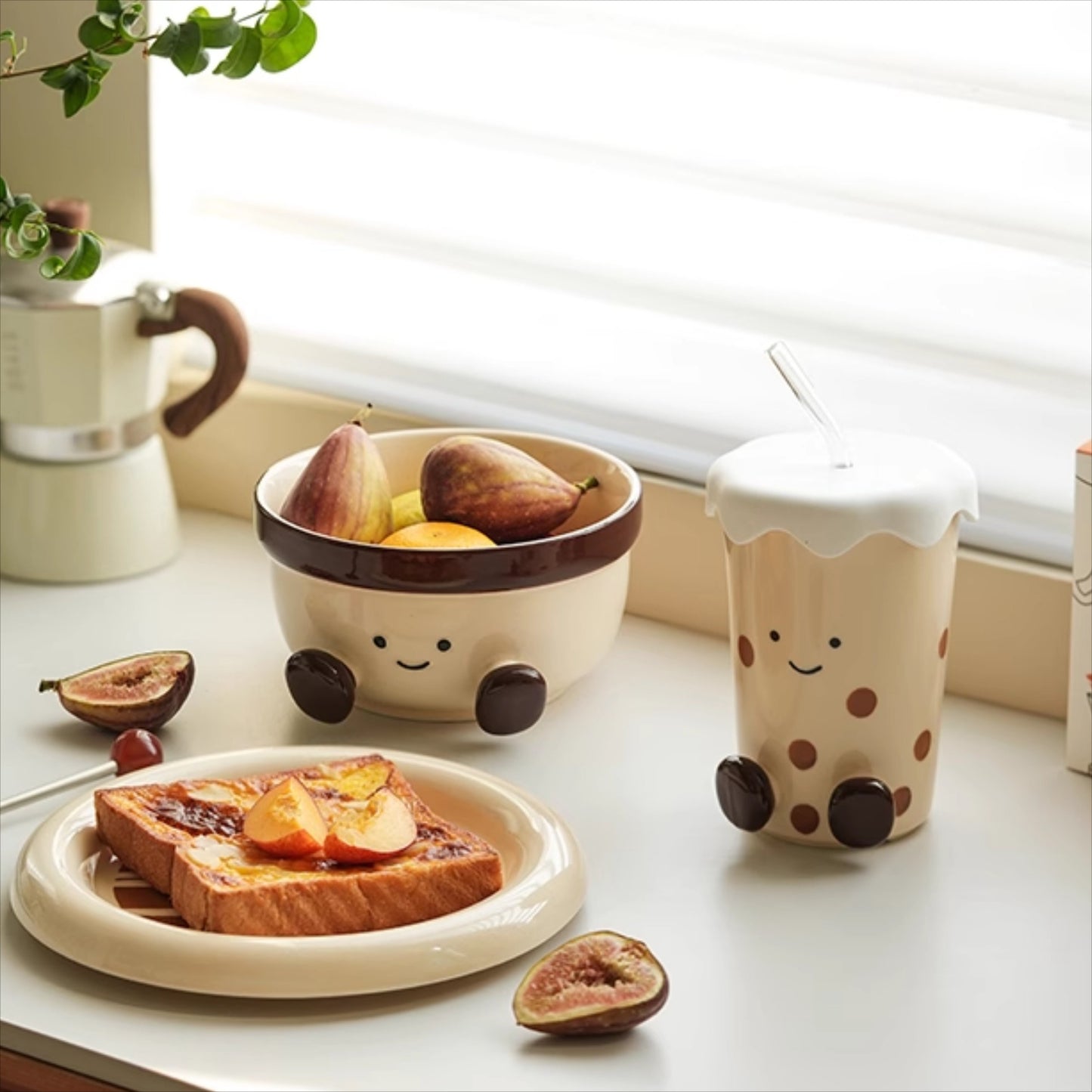Cute Underglazed Ceramic Cup Bowl Plate