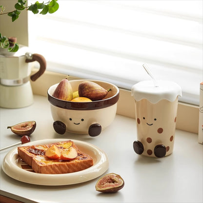Cute Underglazed Ceramic Cup Bowl Plate