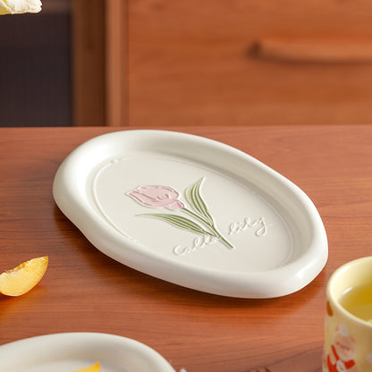 Beautiful Tulips-themed Ceramic Ceremonial Breakfast Plates