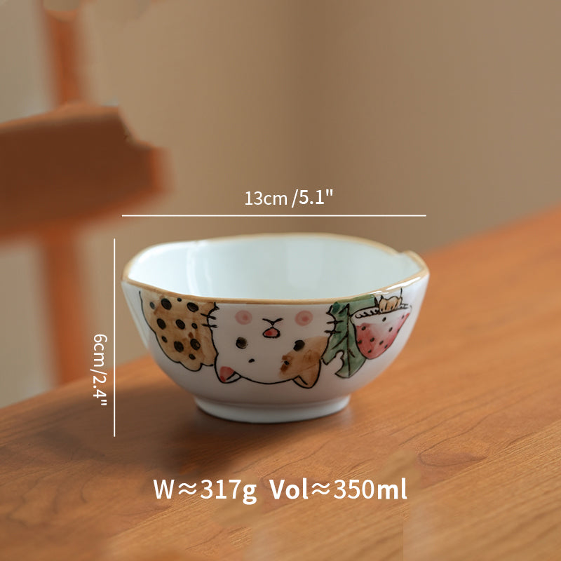 Underglazed Cat-themed Bowls Mugs Set