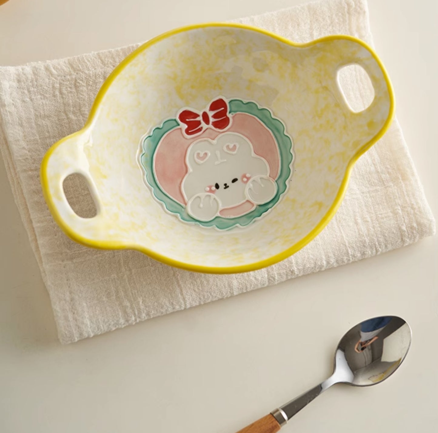 Cute Breakfast Ceramic Bowls Set with Two Handles for Children Set - PeauleyHome