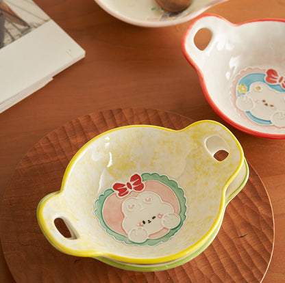 Cute Breakfast Ceramic Bowls Set with Two Handles for Children Set - PeauleyHome