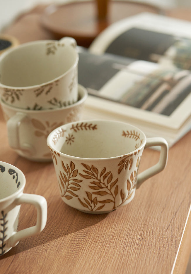 Engraved Floral Vintage Ceramic Coffee Mug - PeauleyHome