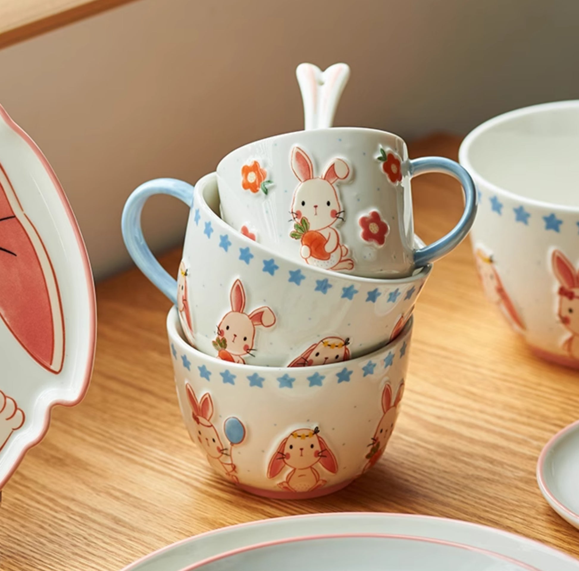 New Arrival Pretty Bunny Ceramic Bowls Plates Mugs Set - PeauleyHome