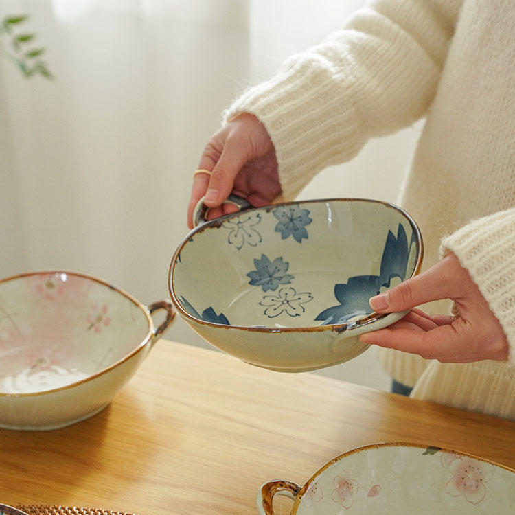 Delicate Japanese Style Ceramic Double-handled Soup Bowl