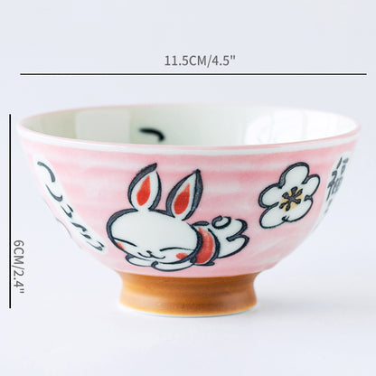 Japan Made Prosperity Animals Ceramic Rice Bowls