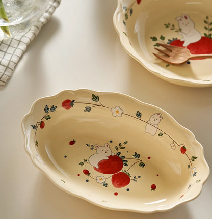 Strawberry Bunny Ceramic Bowls Plates Mugs - PeauleyHome