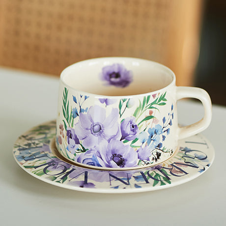 Delicate Floral Ceramic Coffee Mug Set