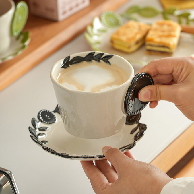 Delicate Ceramic Coffee Mugs and Plates