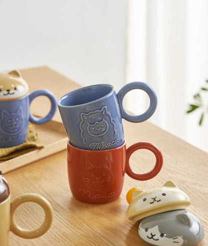 Original Cartoon Ceramic Mugs with Animal Lids - PeauleyHome