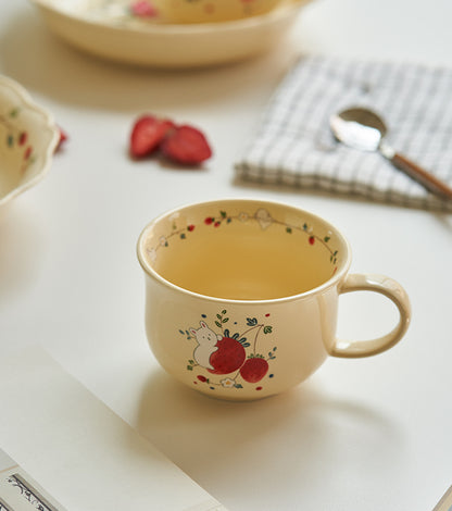 Strawberry Bunny Ceramic Bowls Plates Mugs - PeauleyHome