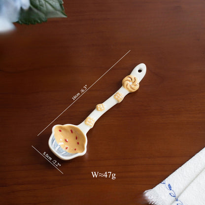 Japanese-style Ceramic Long-handled Soup Spoon