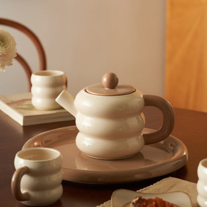 Adorable Ceramic Creamy Style Teapot Mug Set of 6