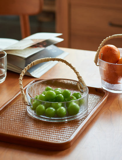 Glass Fruit Basket with Rattan Handle - PeauleyHome